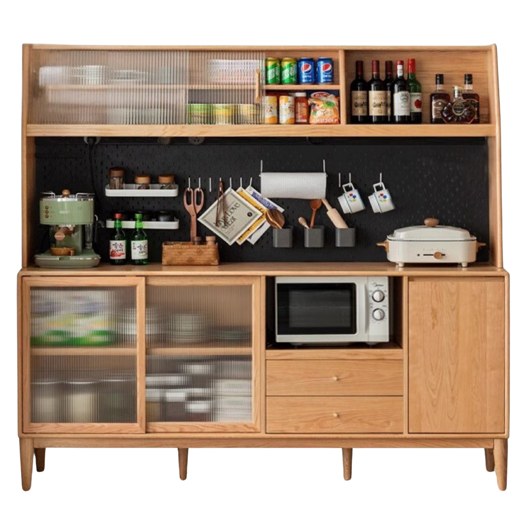 Oak solid wood sideboard multi-functional buffet cabinet,