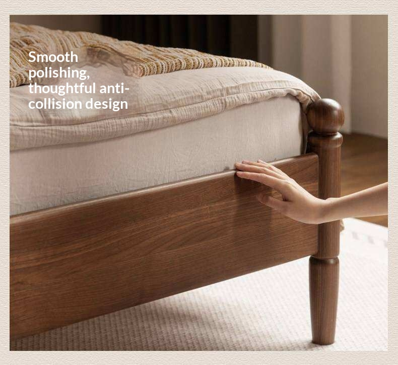 Black Walnut Solid Wood Striped Upholstered Panel Bed