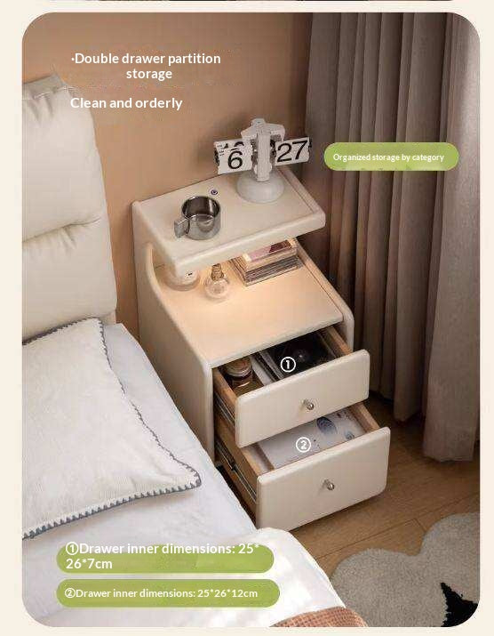 Solid RubberWood Movable Cream Style Nightstand With Light