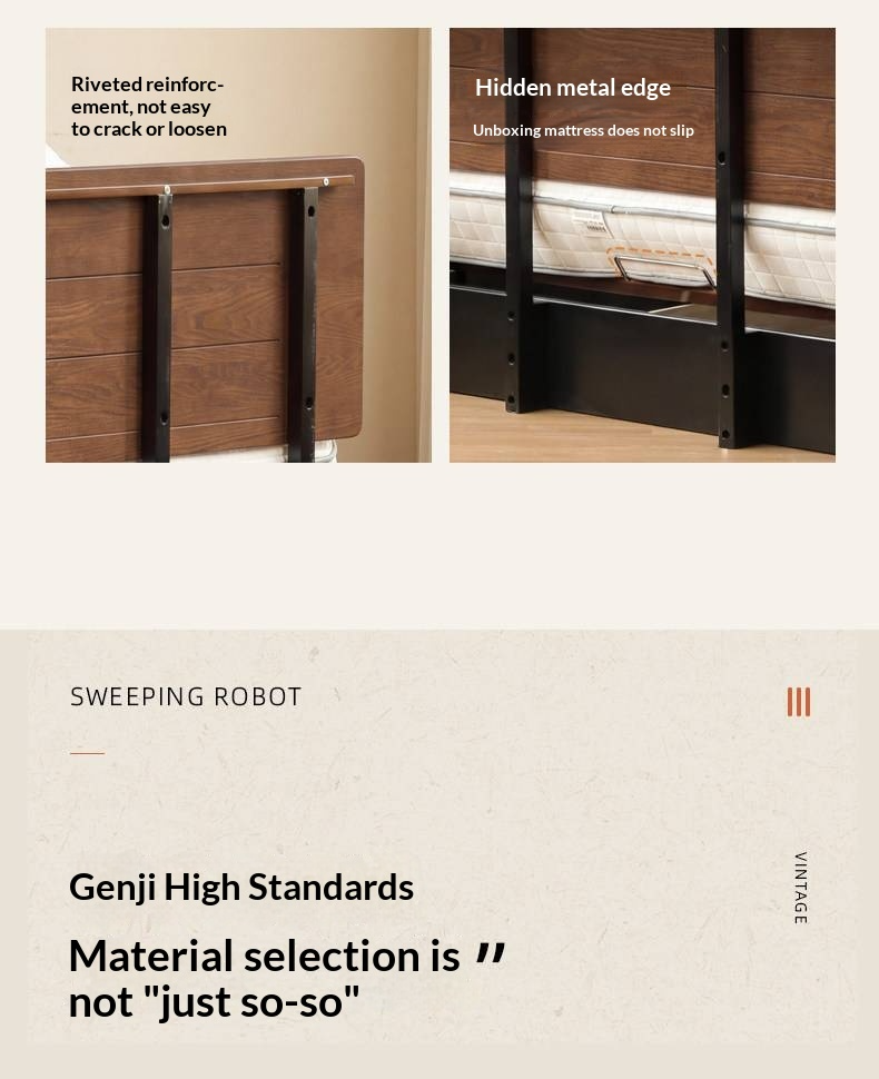 Oak Solid Wood Mid-Century Floating Storage Bed with Lift-Up Storage Box