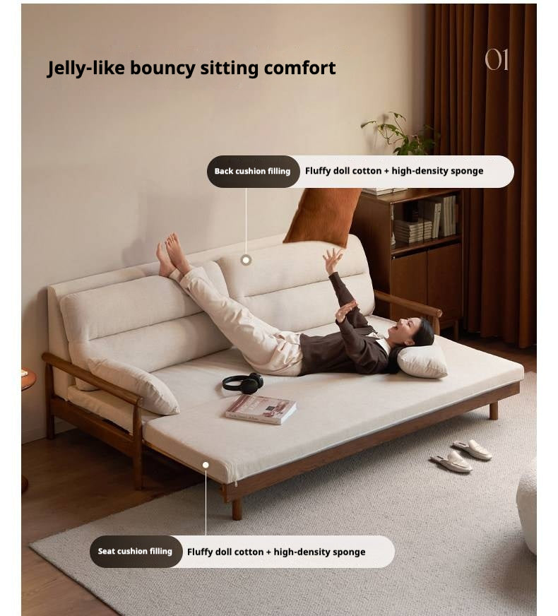 Oak Solid Wood Wood Frame Sleeper Sofa with Reclining Backrest