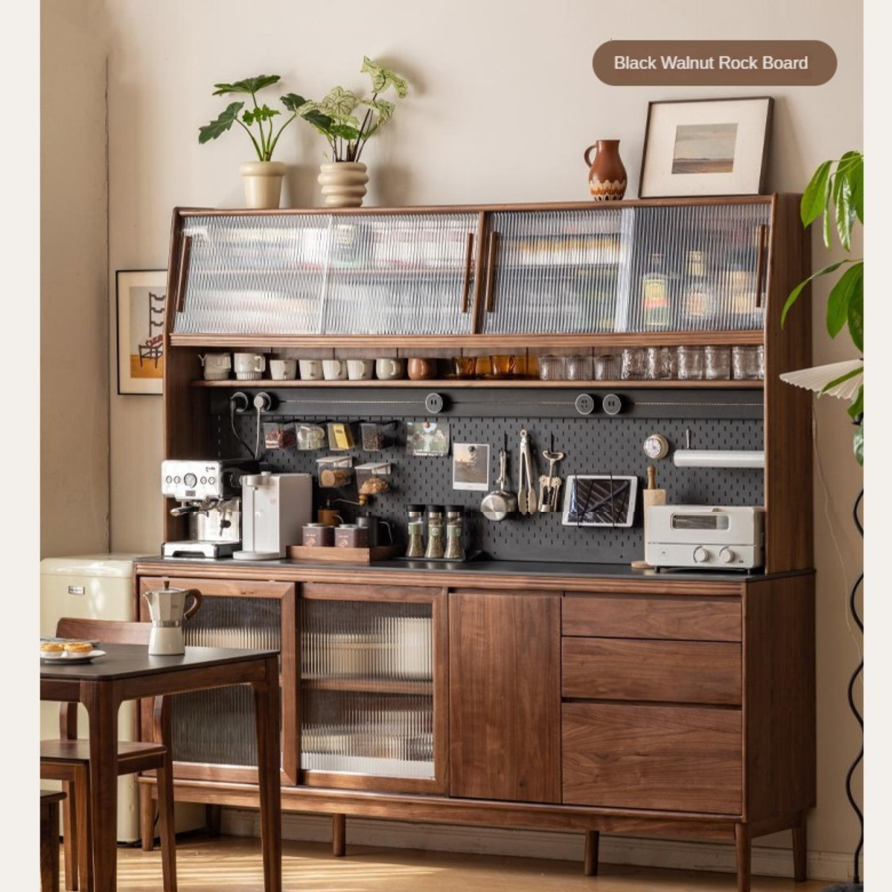 Black walnut Solid Wood Rock Board Sideboard ,