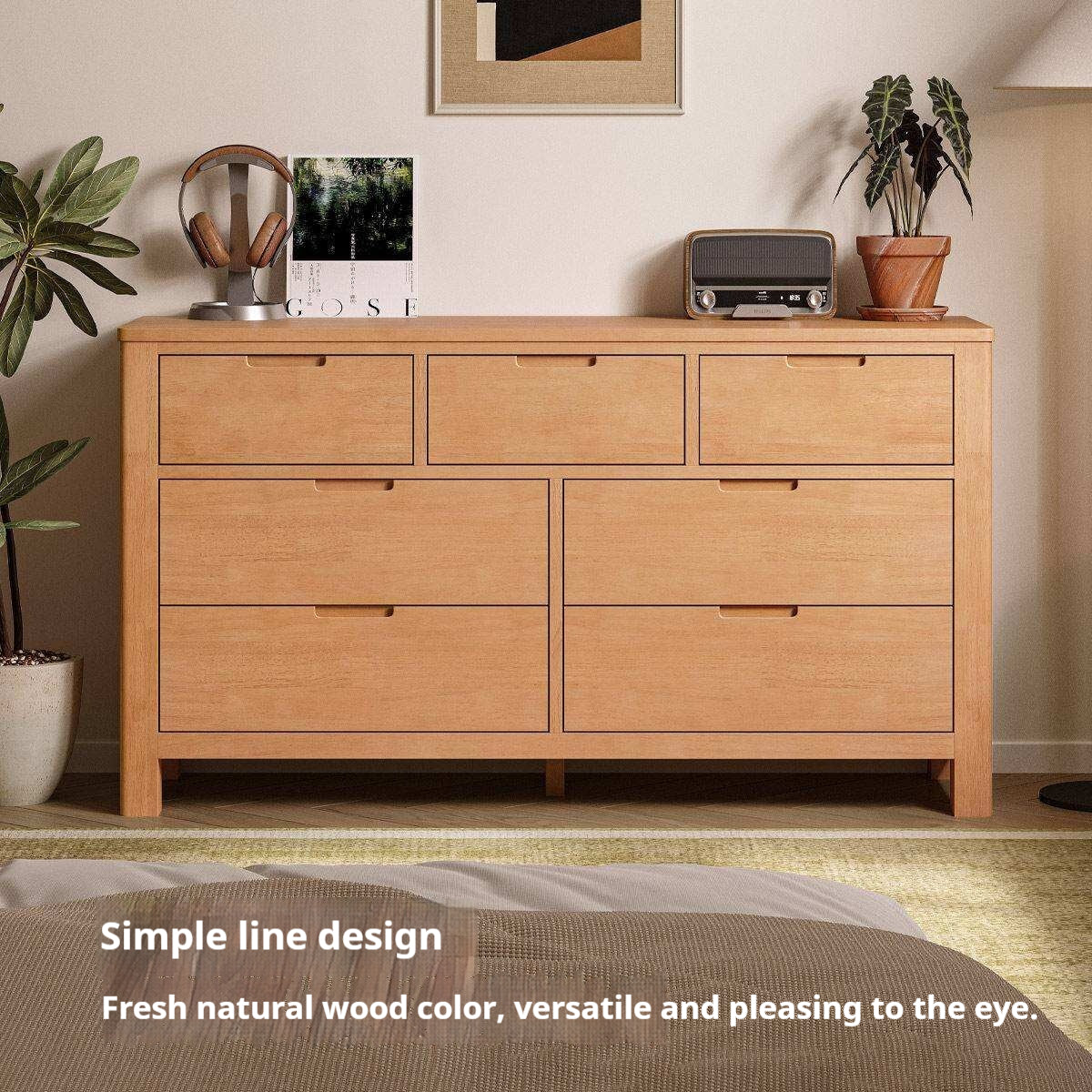 Solid Rubberwood Chest of Drawers with Seven Drawers in Modern Minimalist Style