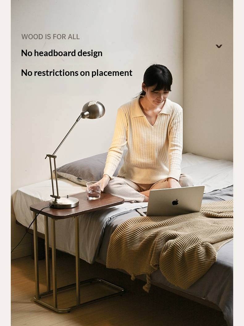 Beech Solid Wood Platform Bed, Headboard-Free Bed