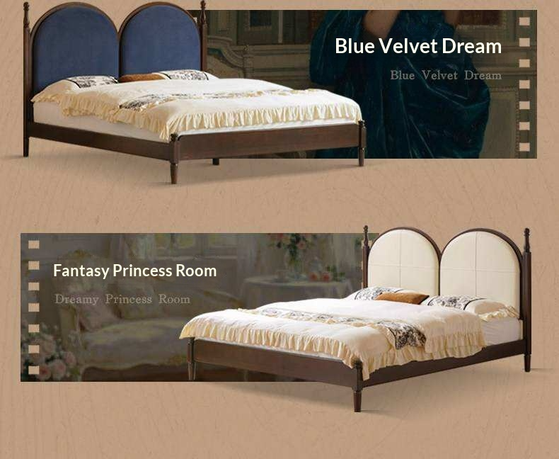 Poplar Solid Wood Bed with Double Arched Upholstered Headboard and Turned Wood Posts