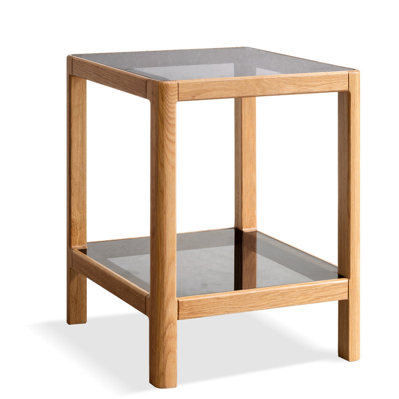 Glass Side table Oak solid wood-