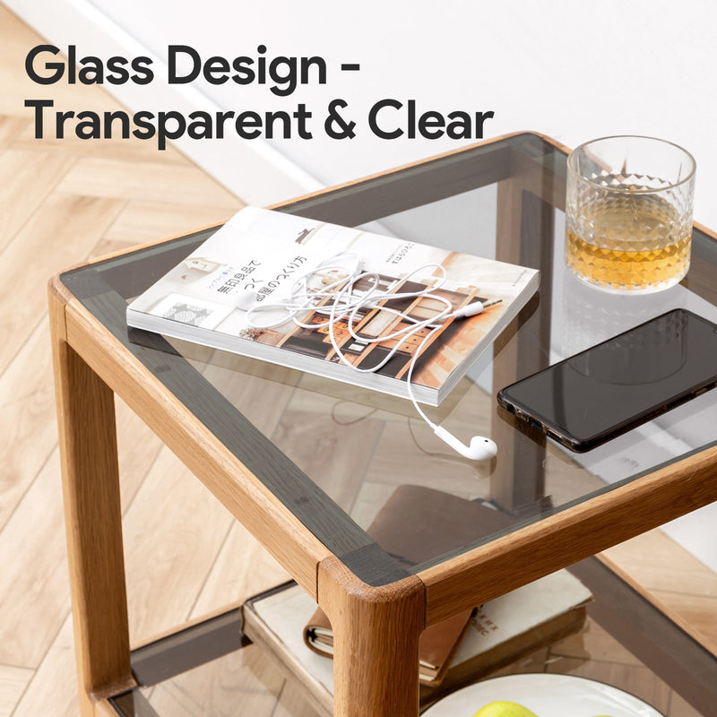 Glass Side table Oak solid wood_