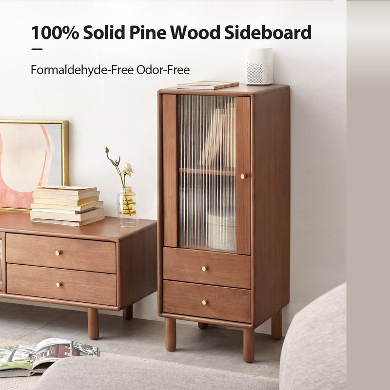 Side Cabinet, walnut color Pine solid wood-