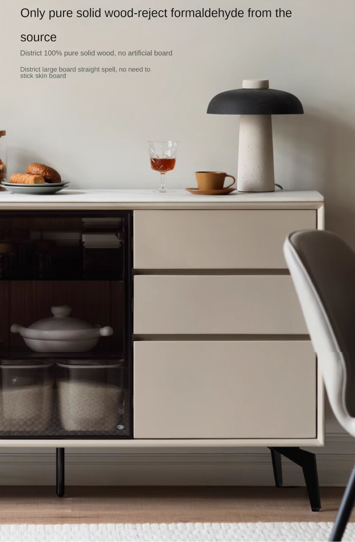 Tulipwood Solid Wood Rock Board Glass Door Dining Sideboard