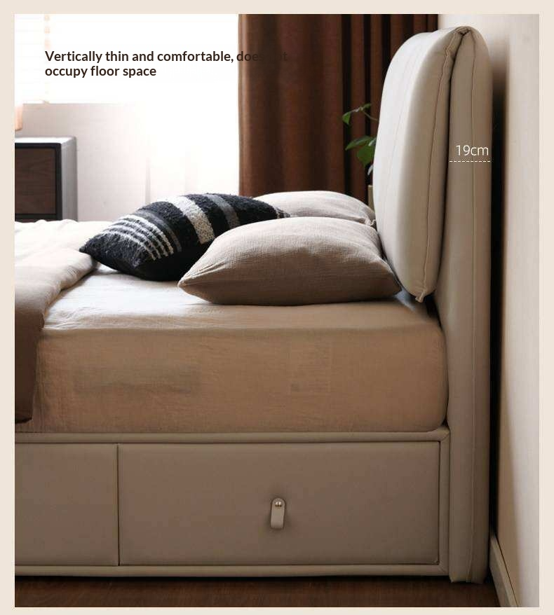 Genuine Leather Upholstered Lift-Up Storage Bed