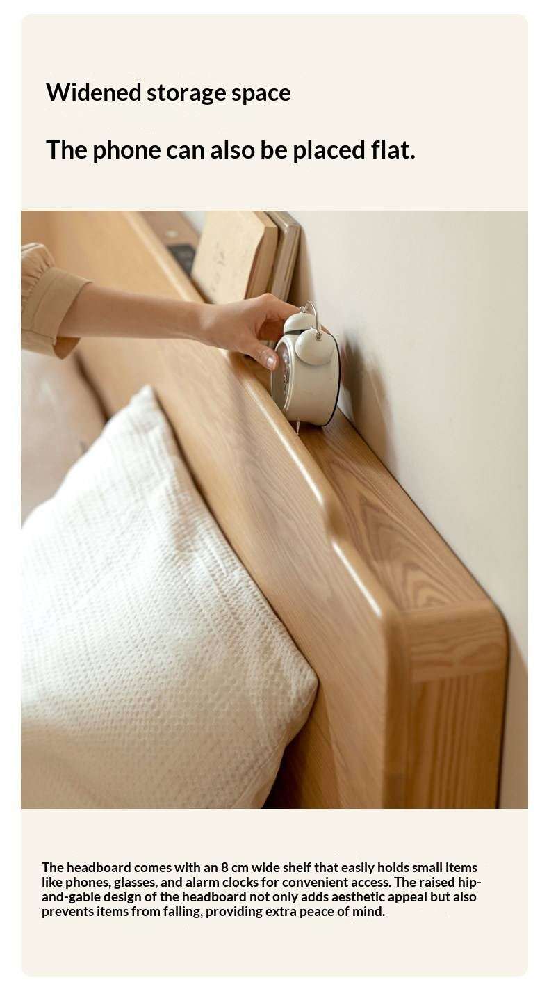 Ash Solid Wood Floating Bed — Large Slab, Simple Modern Design