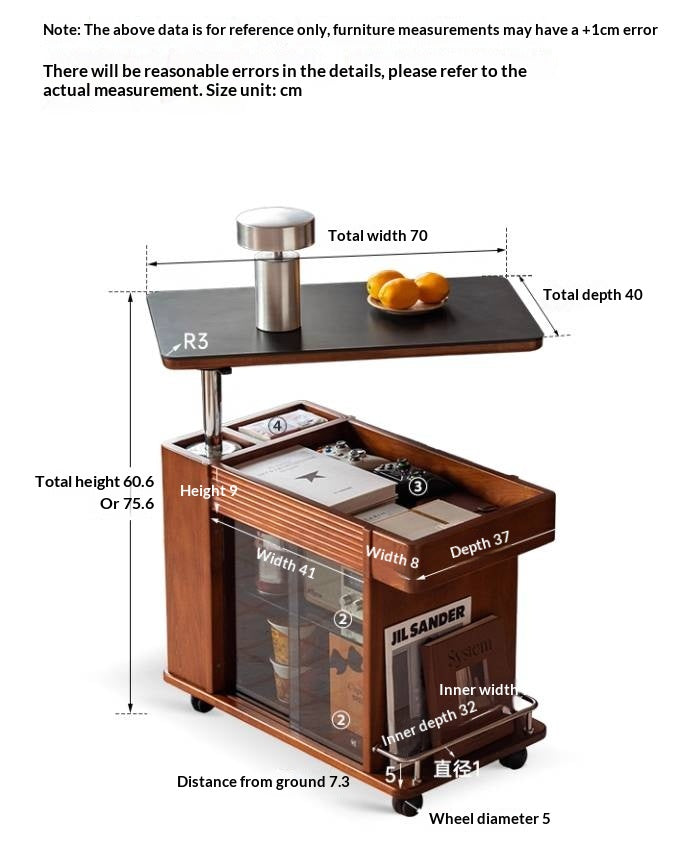 Poplar Solid Wood Elevating Rock Board Side Table
