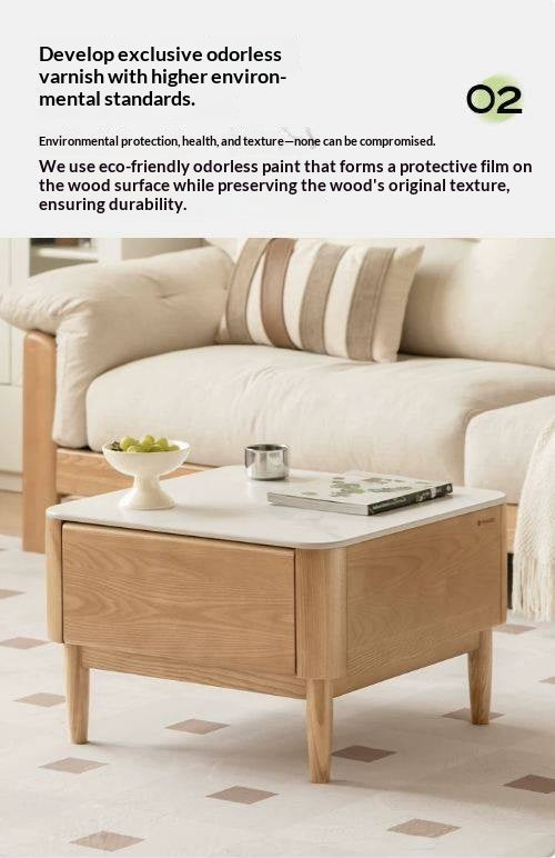 Ash Solid Wood Modern Rock Board Square Coffee Table