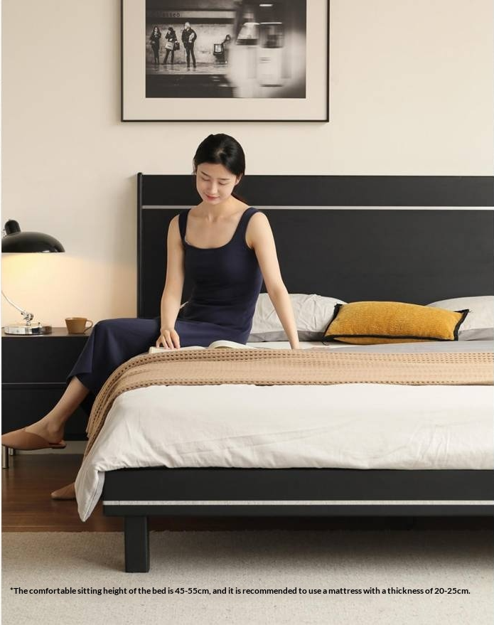 Poplar, Ash Solid Wood Large Board High Headboard Double Household Large Bed