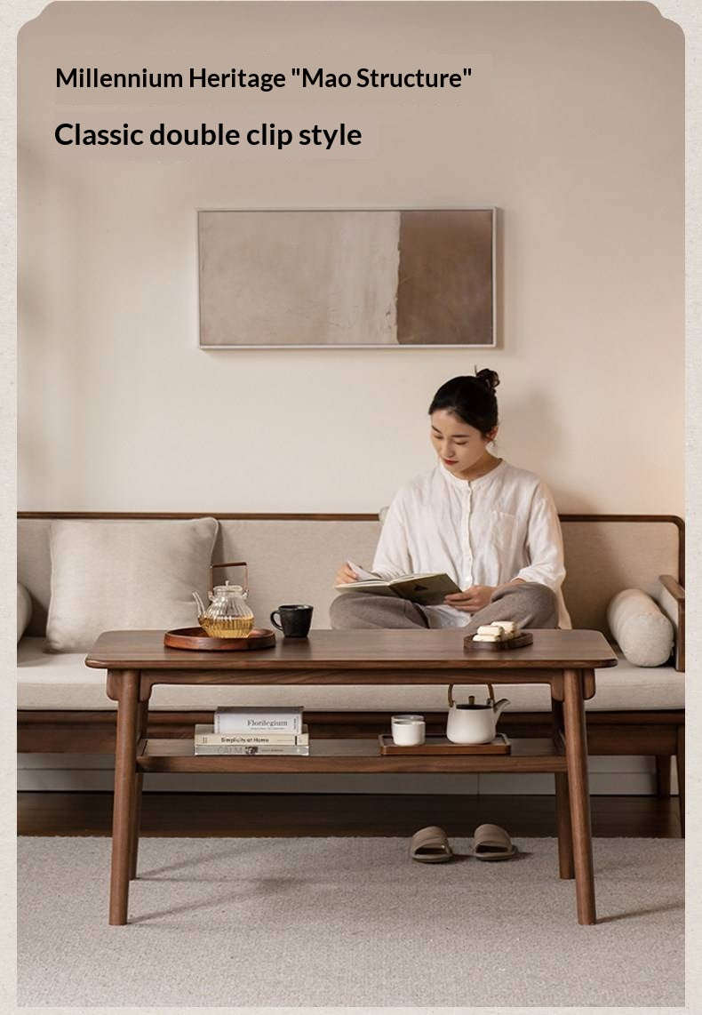 Ash, Black Walnut Solid Wood Double-Layer Coffee Table