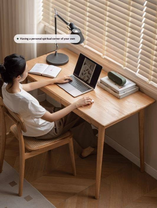 Oak Solid Wood Office Desk Spindle-Shaped Slanted Legs