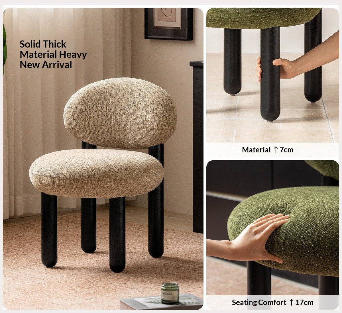 Ash Solid Wood Pebble Chenille Accent Chair with Cylindrical Legs