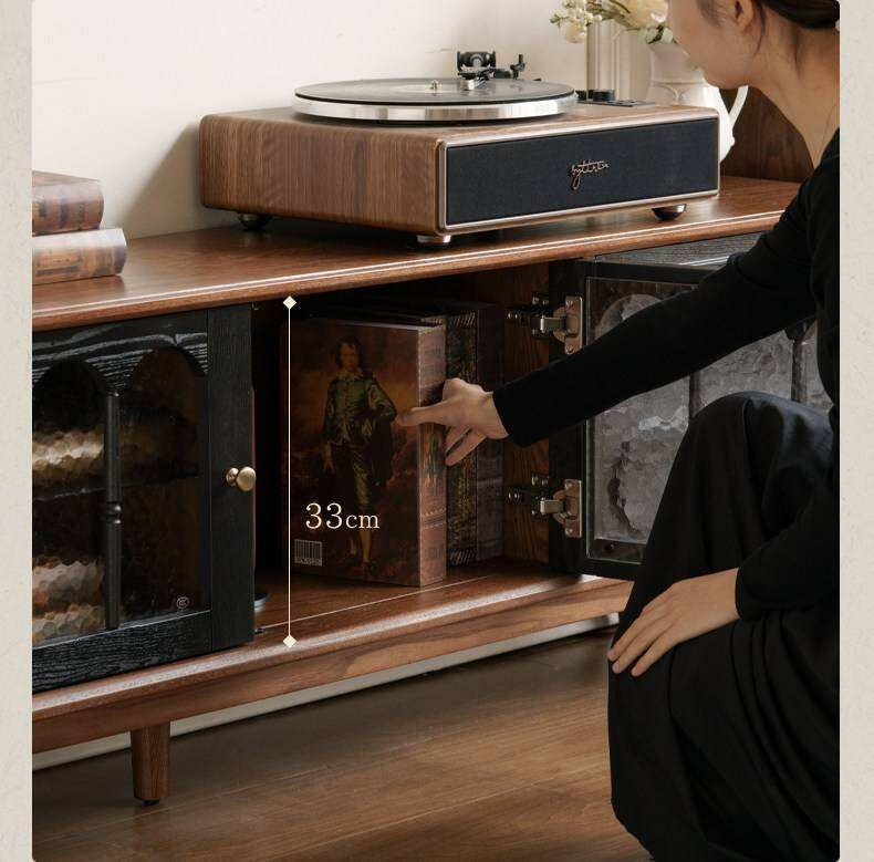Black Walnut, Ash Solid Wood TV Cabinet with Integrated Storage, Vintage Style Floor Cabinet