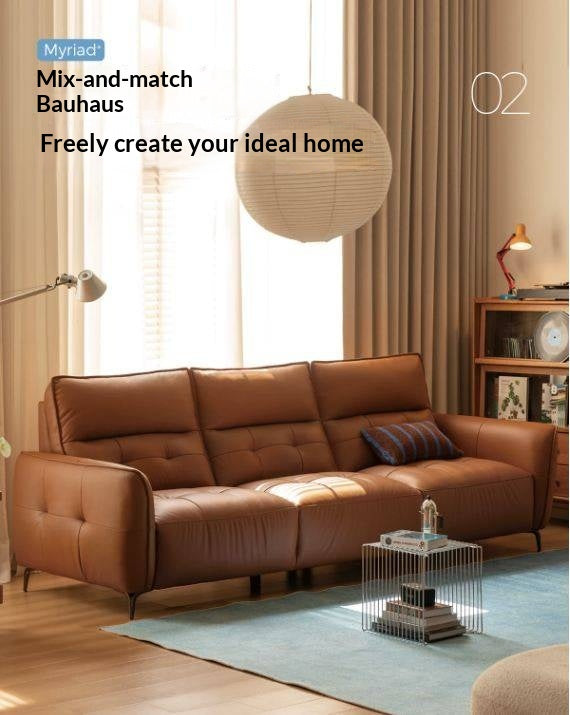 Genuine Leather Sofa, Italian Style High-Back