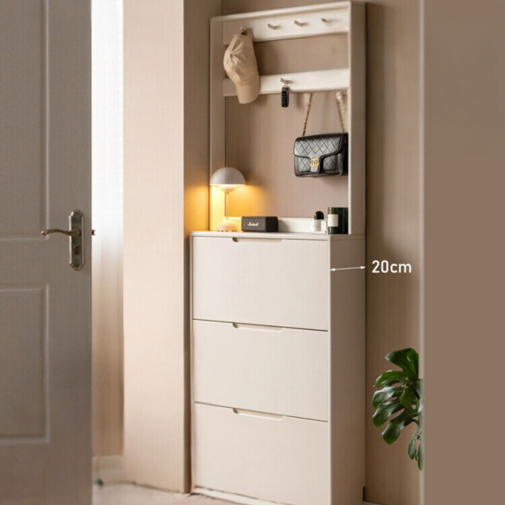 Poplar Solid Wood Cream Style Ultra-thin Shoe Cabinet ,