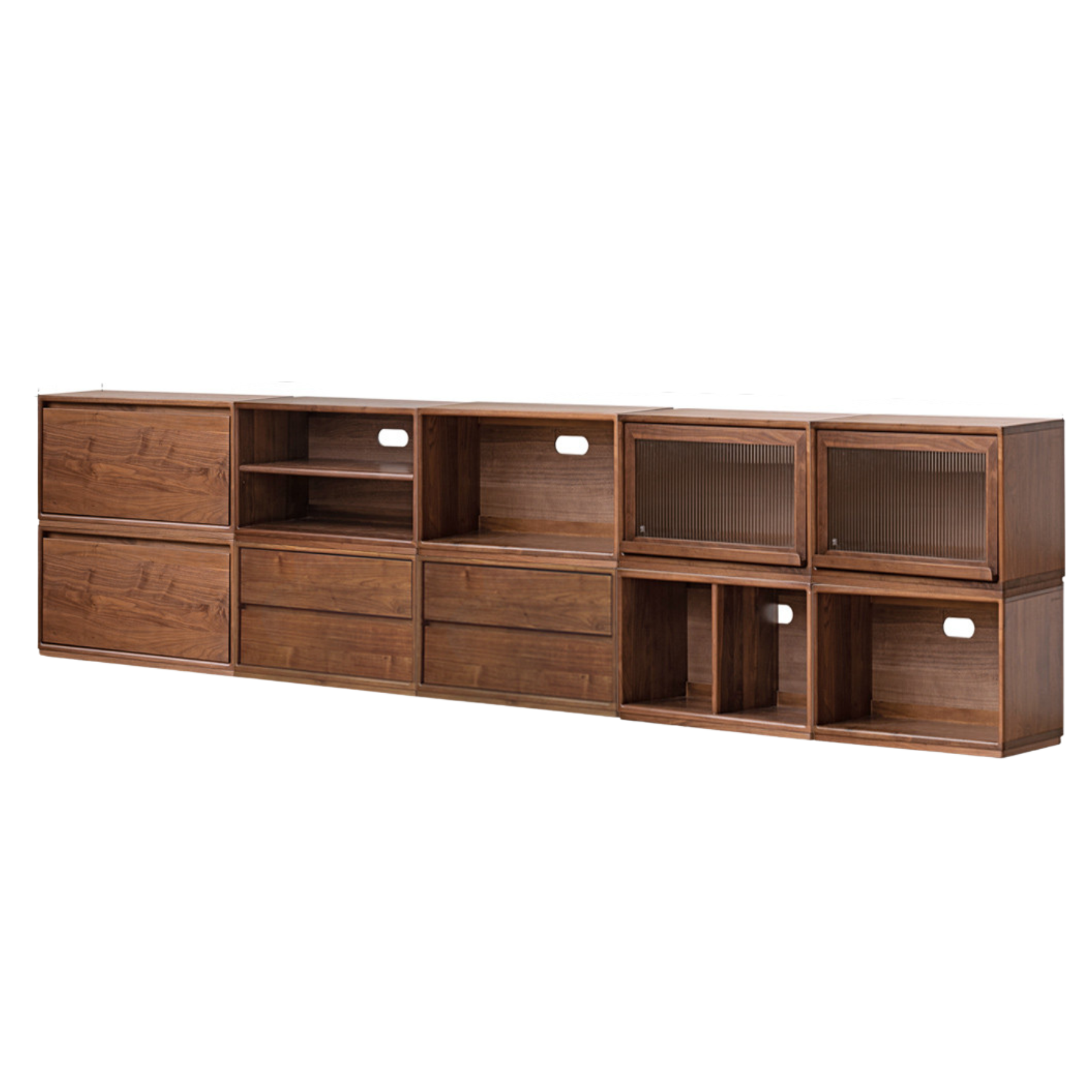 Black walnut Solid wood TV cabinet modern module combination storage<