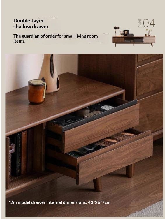 Black Walnut Solid Wood Italian Light Luxury Sliding Door TV Cabinet