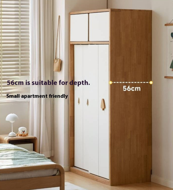 Solid Rubberwood Modern Children's Sliding Door Wardrobe