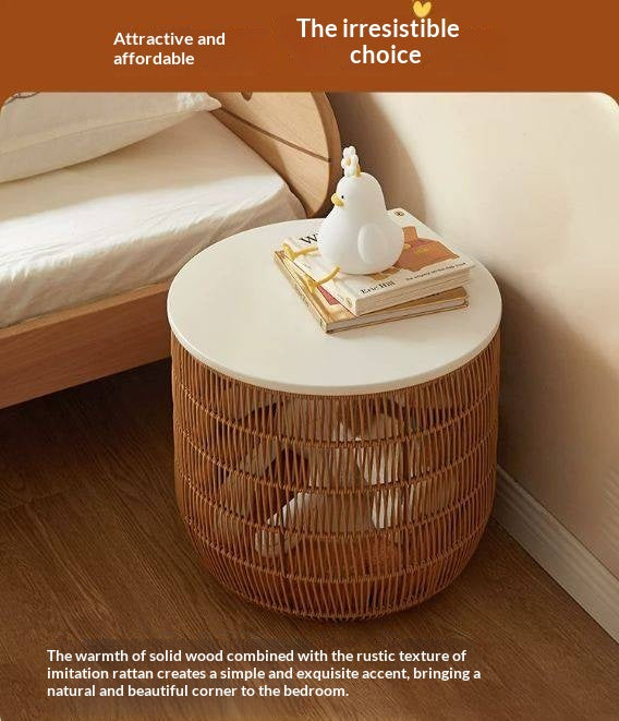Solid RubberWood Cream Style Kids Nightstand And Toy Storage Basket