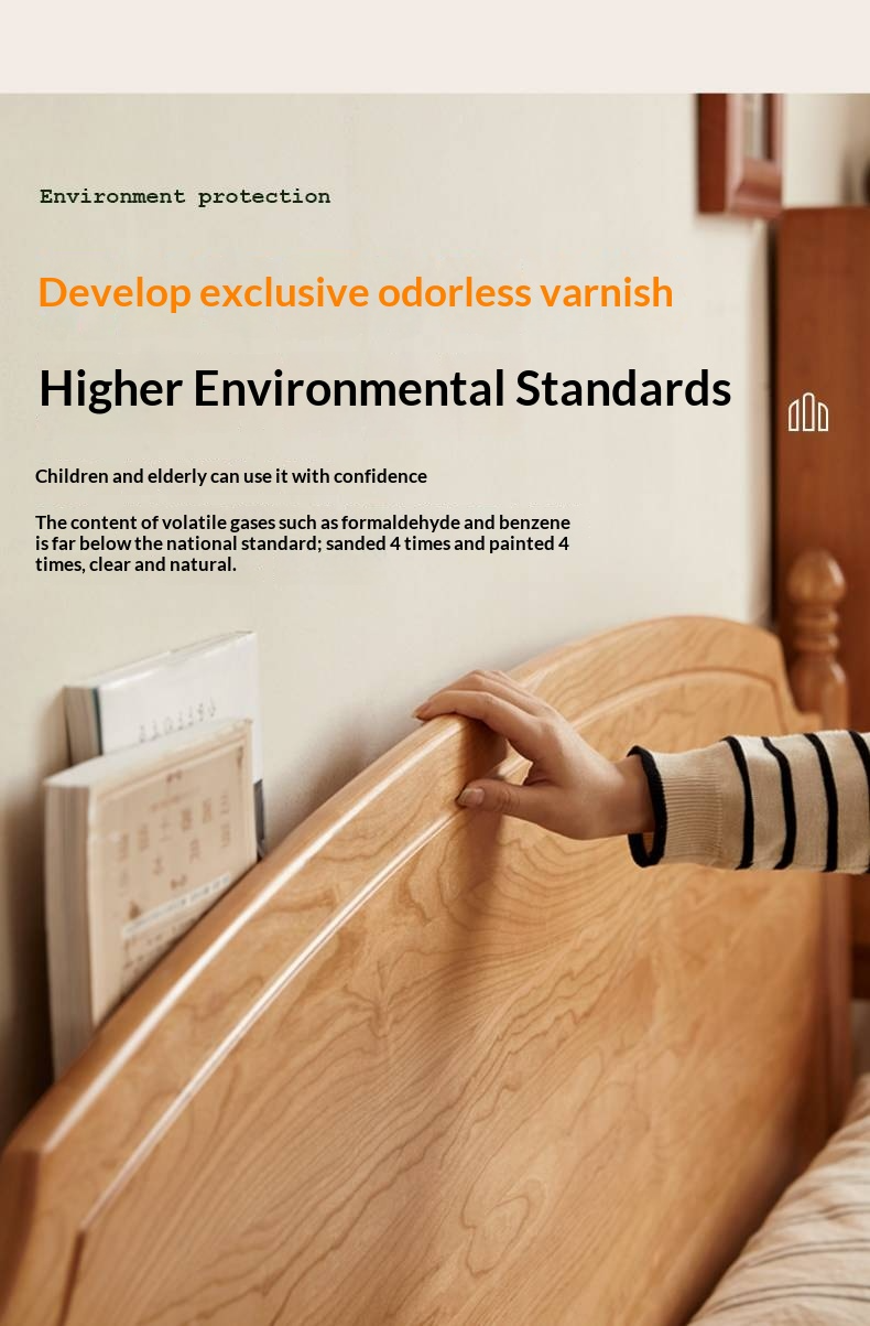 Cherry Solid Wood Bed — French Style Vintage Design