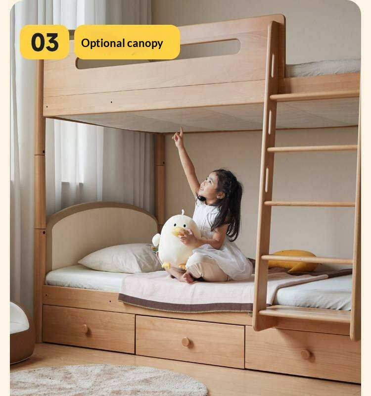 Beech Solid Wood Compact Bunk Bed, Suitable for Adults and Children