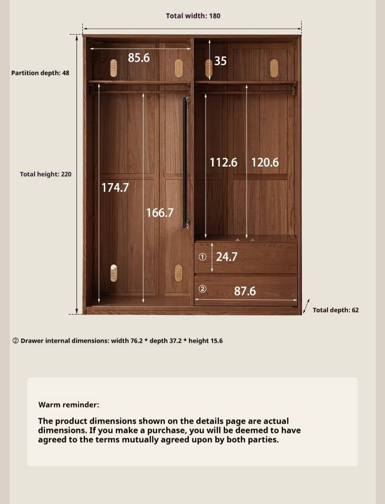 Oak Solid Wood, Solid RubberWood  Modern Style Wardrobe