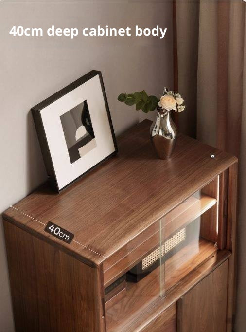 Black Walnut Solid Wood Italian Light Luxury Side Cabinet.