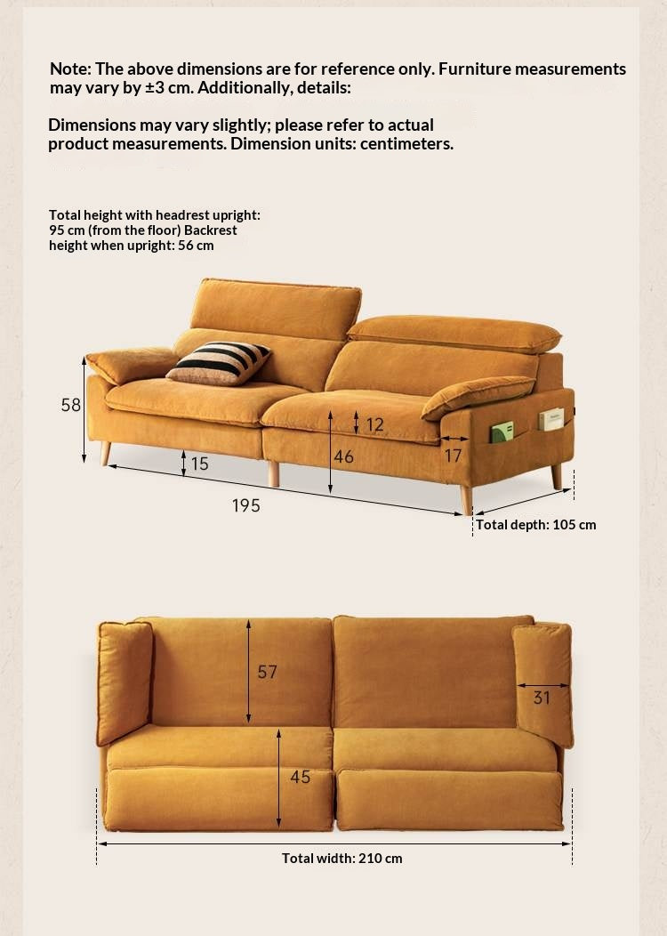 Deep Seat Sofa with Adjustable Headrest
