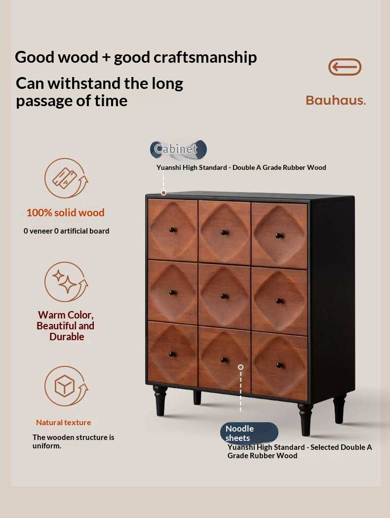 Rubberwood Solid 9-Drawer Dresser, Mid Century Bedroom Storage Cabinet