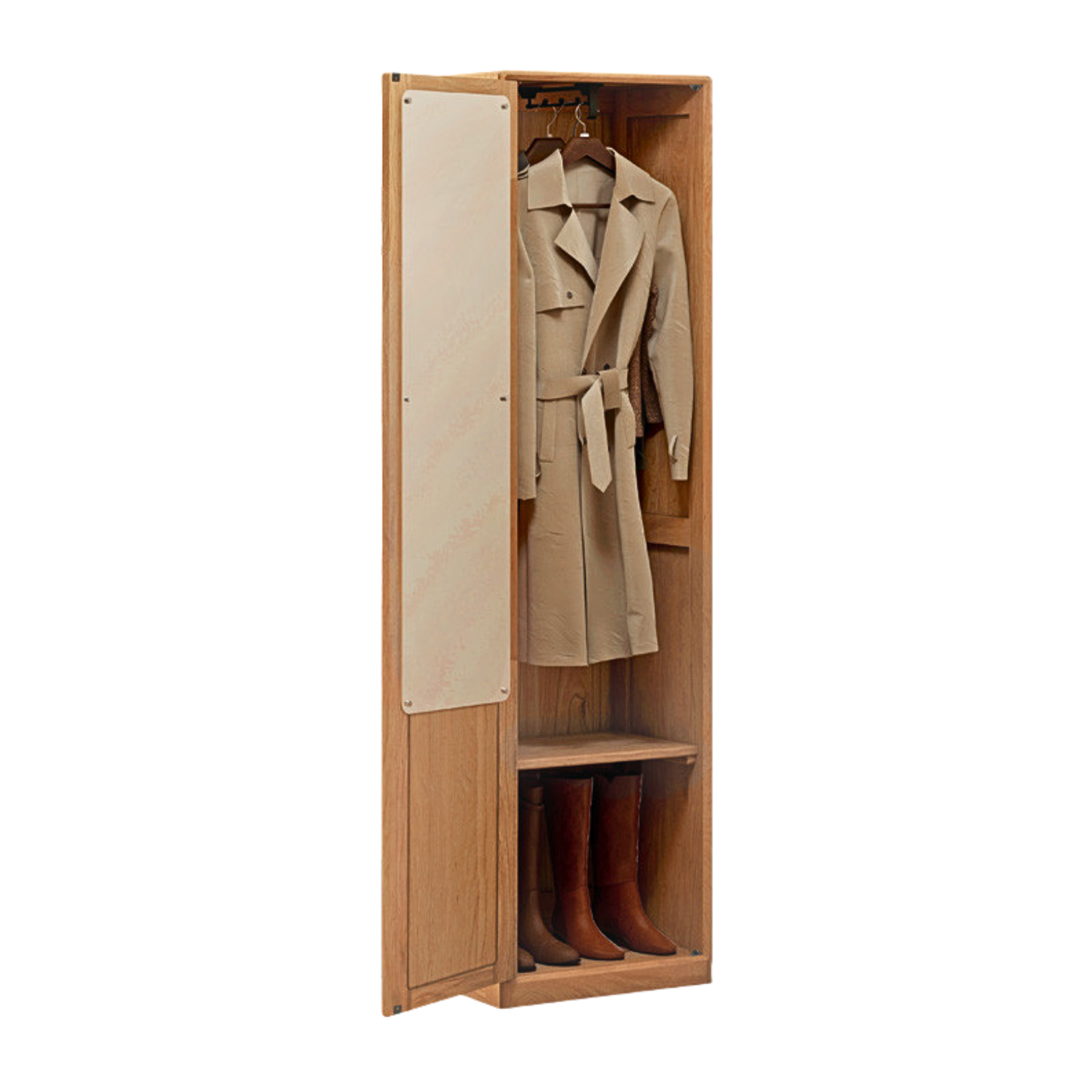 Oak Solid Wood Mirror Entrance Cabinet