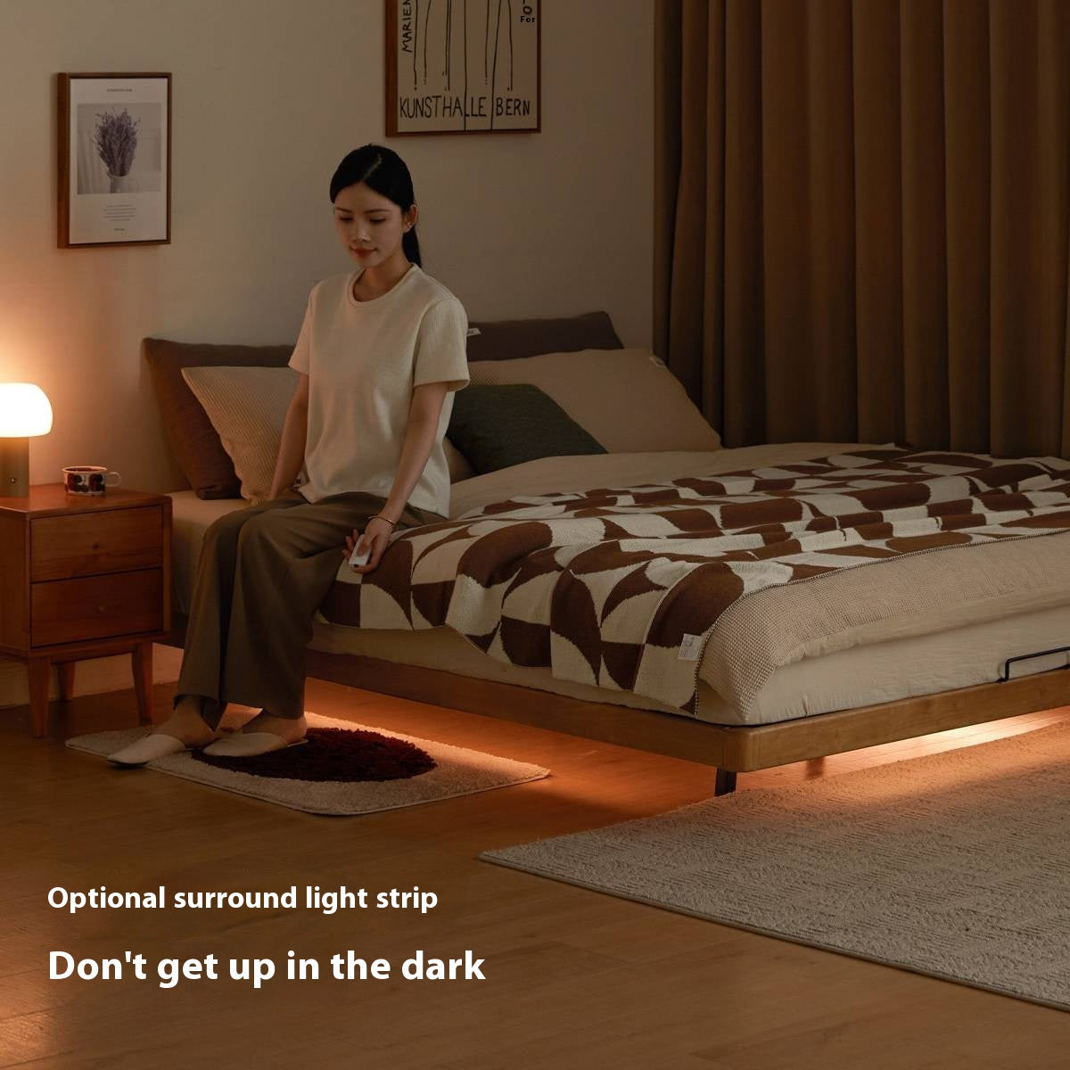 Rubberwood Solid Wood Japanese Style Suspended Platform Bed, Headboard-Free Bed