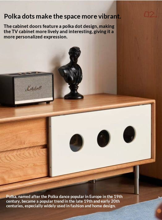 Cherry Solid Wood Bauhaus TV Stand with Color-Block Storage