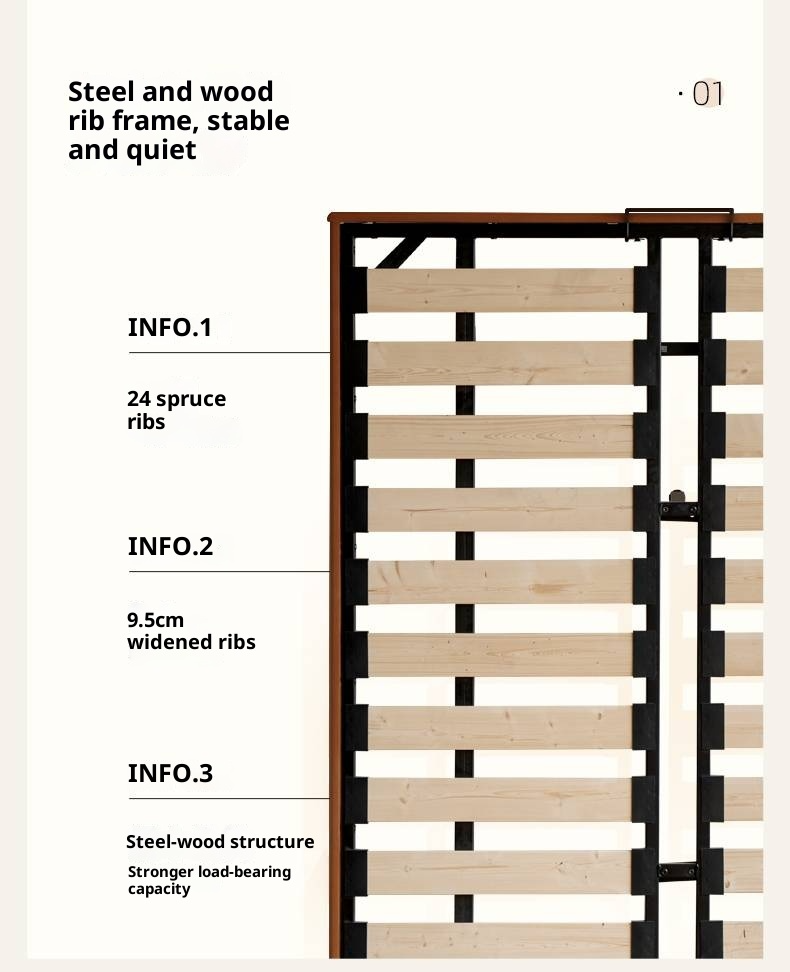 Poplar Solid Wood Floating Soft Bed, Vintage with Light