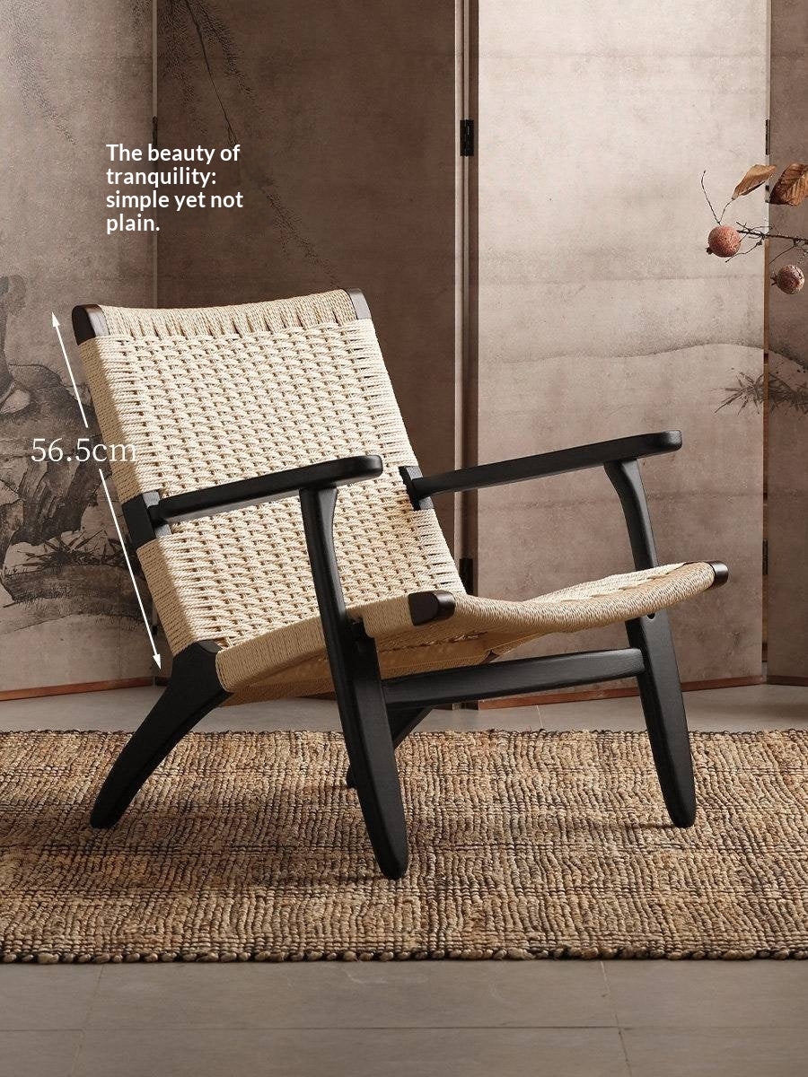 Ash Solid Wood Woven Rope Lounge Chair with Backrest