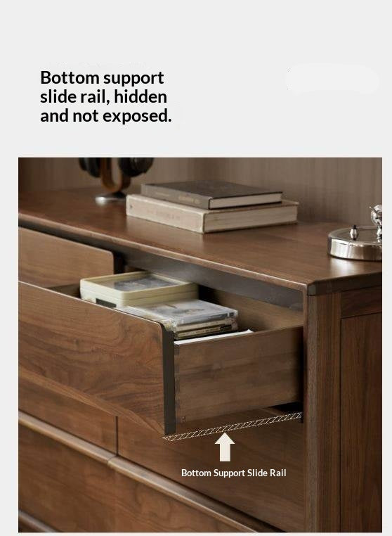 Black Walnut, Sandalwood Solid Wood, Solid Longan Hardwood Italian Light Luxury Chest of Drawers