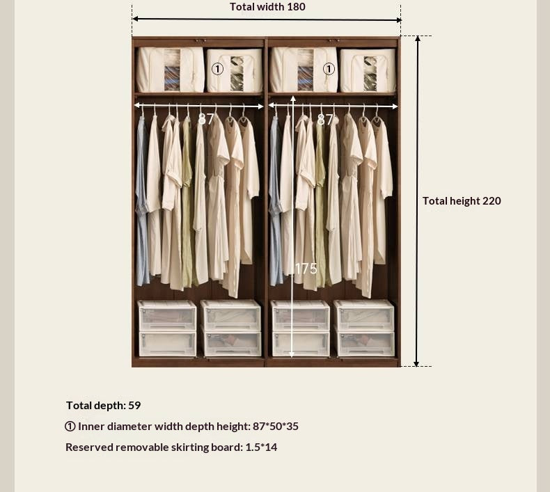 Black Walnut, Sandalwood Solid Wood Modern Style Wardrobe