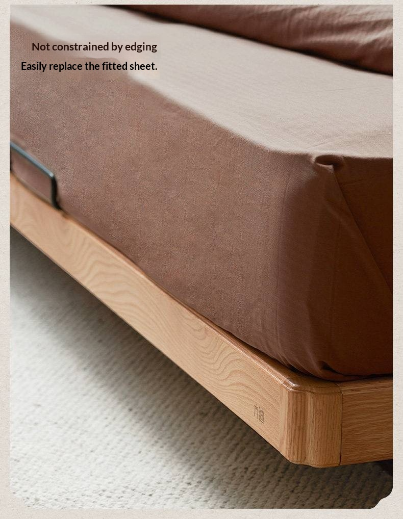 Oak Solid Wood Upholstered Bed — Modern Minimalist Design with Flush Edges