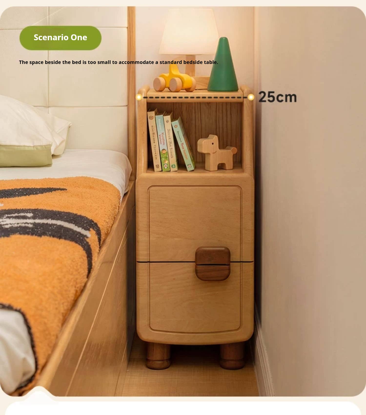Beech Solid Wood Modern Kids Nightstand.
