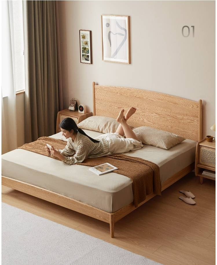 Oak Solid Wood Modern Simple Large Bed