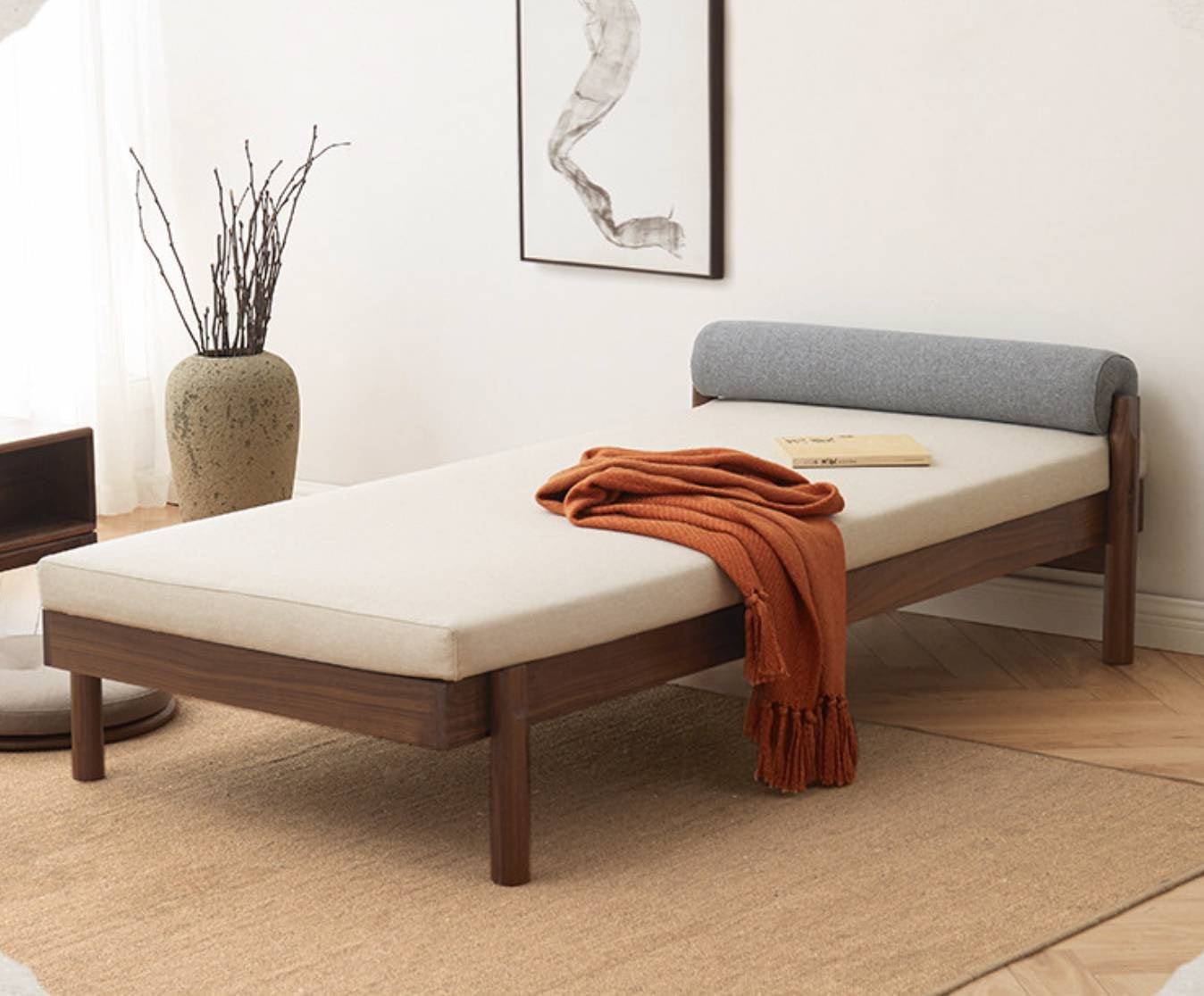 North american black walnut, Ash Solid Wood Single Sleeper Chaise Sofa Bed