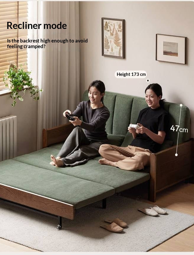 Oak, Ash Solid Wood Sleeper Sofa with Solid Wood Frame and Reclining Backrest