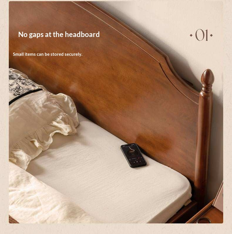 Poplar Solid Wood French Country Arched Panel Bed with Storage Base Box Bed