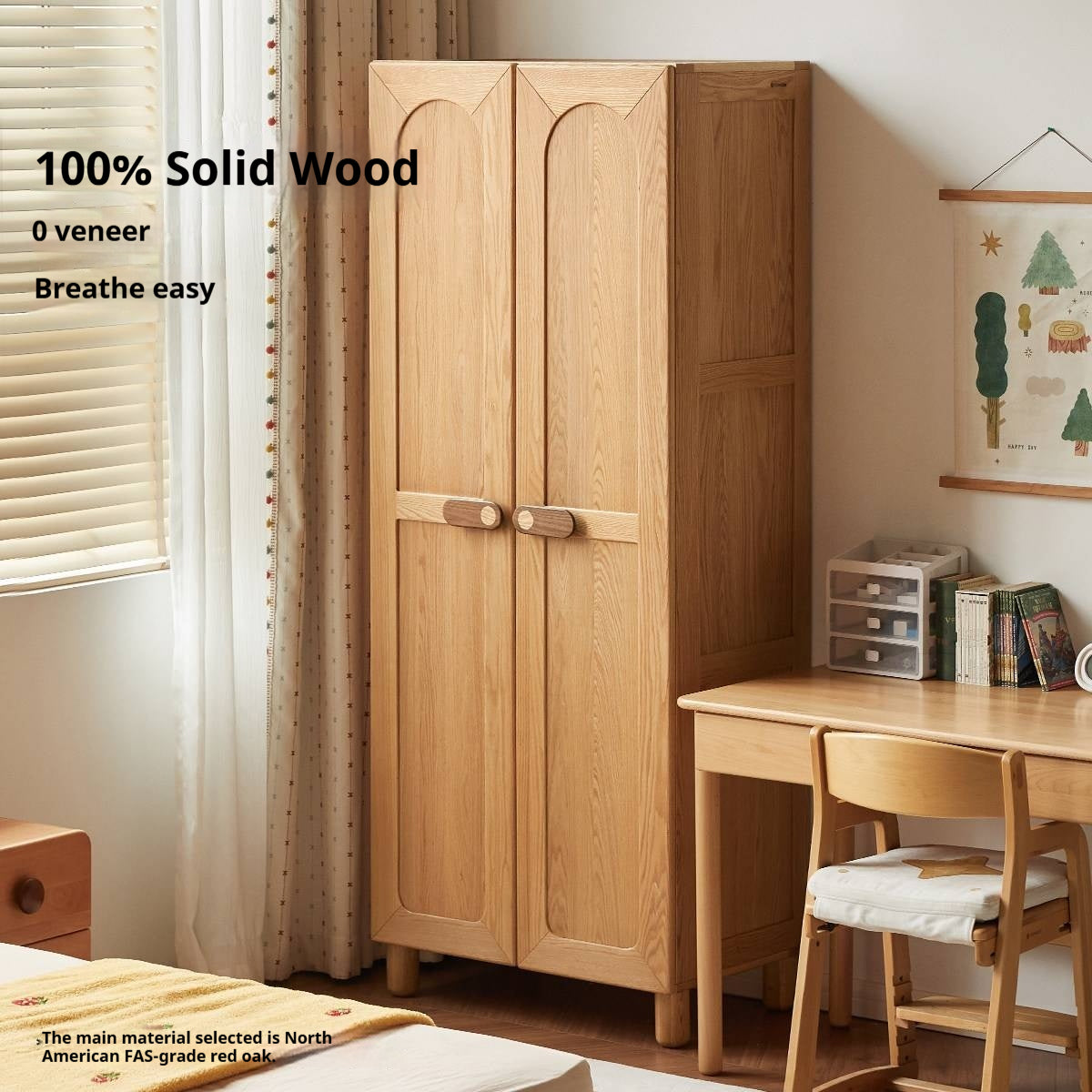 Oak Solid Wood Children's Wardrobe