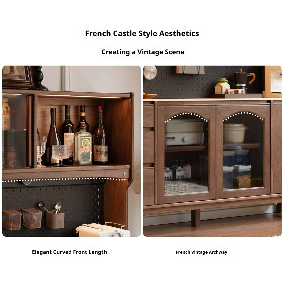 Black Walnut Solid Wood Retro Buffet Cabinet, Sideboard