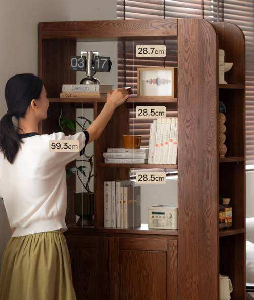Ash Solid Wood Modern Divider Bookcase Cabinet with Storage